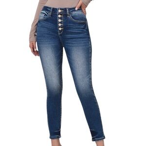 Zenana Button Fly Ankle Skinny High-Waisted Blue Jeans Dark Wash Size 6/28